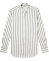 Kiton - Grandad-collar Striped Linen-blend Shirt - Lyst