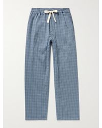Howlin' Tropical Checked Cotton-blend Seersucker Drawstring Trousers - Blue