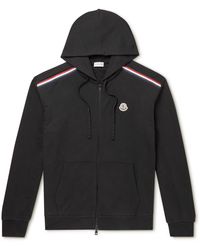Moncler - Logo-embroidered Striped Cotton-jersey Zip-up Hoodie - Lyst