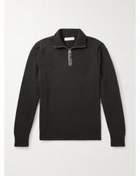 James Purdey & Sons - Leather-trimmed Cashmere Half-zip Sweater - Lyst