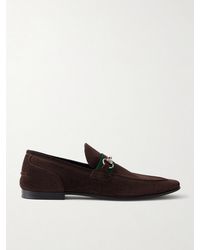 Gucci - Como Horsebit-Embellished Web-Trimmed Suede Loafers - Lyst