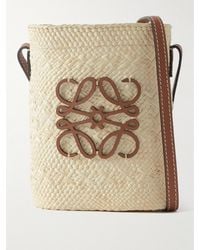 Loewe - Paula's Ibiza Leather-Trimmed Raffia Bucket Bag - Lyst