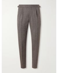 ZEGNA - Tapered Herringbone Wool And Cashmere-Blend Trousers - Lyst