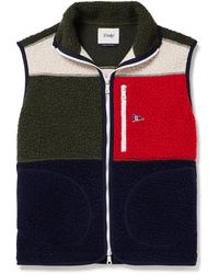 Drake's - Colour-block Logo-embroidered Wool-blend Fleece Gilet - Lyst