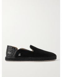 Christian Louboutin - Collapsible-heel Croc-effect Leather-trimmed Suede Espadrilles - Lyst