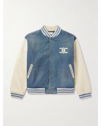 Celine - Teddy Logo-Appliquéd Leather-Trimmed Denim Bomber Jacket - Lyst