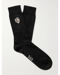 Desmond & Dempsey Embroidered Cotton-blend Socks - Black