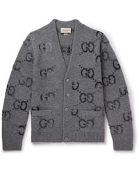 Gucci - Wool Cardigan With Gg Intarsia - Lyst