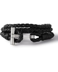 Tom Ford - Woven Leather And Silver-tone Wrap Bracelet - Lyst