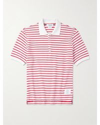 Thom Browne - Polohemd aus Baumwolle in Waffelstrick mit Streifen und Logoapplikation - Lyst