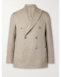 De Petrillo - Double-Breasted Herringbone Linen Blazer - Lyst