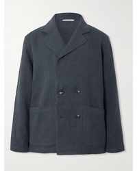De Bonne Facture - Double-Breasted Unstructured Linen And Wool-Blend Blazer - Lyst