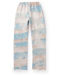 Liberal Youth Ministry Straight-leg Bleached Distressed Cotton-jersey And Terry Sweatpants - Blue