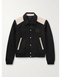 Amiri - Leather-Trimmed Logo-Embroidered Wool-Bend Twill Bomber Jacket - Lyst