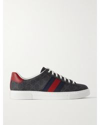 Gucci - Ace Leather And Webbing-trimmed Monogrammed Supreme Coated-canvas Sneakers - Lyst