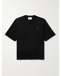 Ami Paris - Logo-Embroidered Organic Cotton-Jersey T-Shirt - Lyst