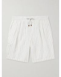 Brunello Cucinelli - Straight-leg Striped Linen Drawstring Shorts - Lyst