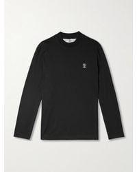 Brunello Cucinelli - Logo-Embroidered Cotton-Jersey Mock-Neck T-Shirt - Lyst