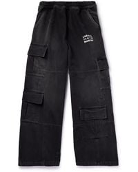 Liberal Youth Ministry - Wide-leg Logo-print Distressed Denim Cargo Trousers - Lyst