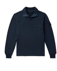 Stone Island - Ghost Logo-Appliquéd Garment-Dyed Cotton-Blend Jersey Half-Placket Sweatshirt - Lyst