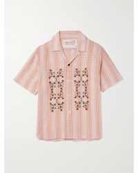 Kardo - Craft Ronen Convertible-collar Embroidered Gingham Cotton Shirt - Lyst