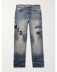 Amiri - Straight-leg Logo-appliquéd Embroidered Distressed Jeans - Lyst