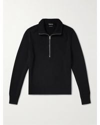 Tom Ford - Ribbed Merino Wool And Silk-blend Half-zip Sweater - Lyst