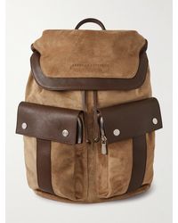 Brunello Cucinelli Leather-trimmed Suede Backpack - Brown