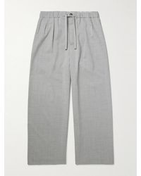 Loewe - Wide-Leg Logo-Embroidered Pleated Wool Drawstring Trousers - Lyst