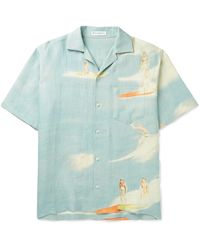 JW Anderson Camp-collar Logo-embroidered Printed Linen Shirt - Blue