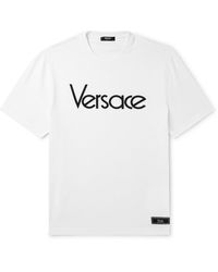 Versace - Logo-embroidered Cotton-jersey T-shirt - Lyst