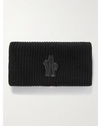 3 MONCLER GRENOBLE Logo-appliquéd Striped Ribbed Virgin Wool Neck Warmer - Black