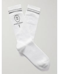 Brunello Cucinelli - Logo-embroidered Striped Ribbed Cotton-blend Socks - Lyst
