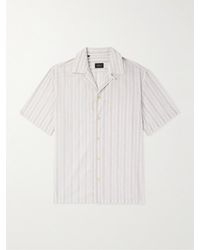 Brioni - Convertible-collar Striped Cotton And Linen-blend Shirt - Lyst