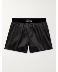 Tom Ford - Velvet-trimmed Stretch-silk Satin Boxer Shorts - Lyst