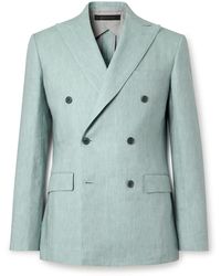Brioni - Double-Breasted Herringbone Linen, Wool And Silk-Blend Suit Jacket - Lyst