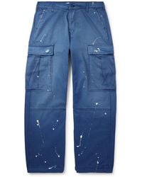 CHERRY LA - Wide-leg Distressed Paint-splattered Cotton-twill Cargo Trousers - Lyst