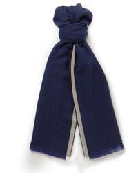 Brunello Cucinelli - Fringed Striped Wool And Cashmere-Blend Scarf - Lyst