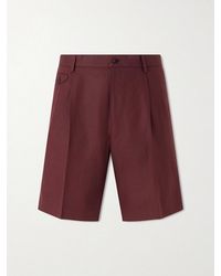 Dolce & Gabbana - Maiolica Corallo Straight-Leg Pleated Linen Shorts - Lyst