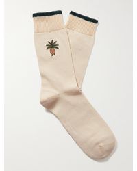 Desmond & Dempsey Howie Embroidered Stretch Cotton-blend Socks - Natural