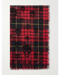 McQueen - Fringed Checked Wool And Silk-blend Scarf - Lyst