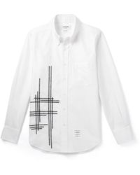Thom Browne - Button-Down Collar Logo-Appliquéd Embroidered Cotton Oxford Shirt - Lyst