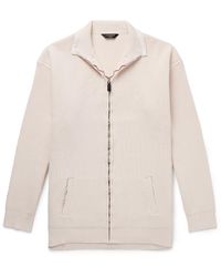 Balenciaga - Intertwined Oversized Logo-Print Ribbed Cotton-Blend Half-Zip Sweater - Lyst