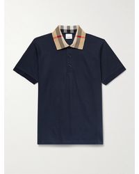 Burberry - Check-Trimmed Cotton-Piqué Polo Shirt - Lyst