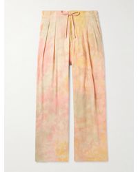 Monitaly - Pantaloni a gamba larga in garza di cotone tie-dye con pinces e coulisse - Lyst