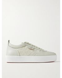 Christian Louboutin - Happyrui Suede-trimmed Leather And Canvas-jacquard Sneakers - Lyst