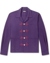 Bode - Astor Trillium Camp-Collar Embroidered Wool Shirt - Lyst