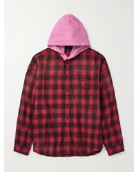 Balenciaga - Checked Jersey-trimmed Cotton-flannel Hooded Shirt - Lyst
