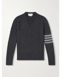 Thom Browne - 4-Bar Stripe Cable-Knit Cashmere Sweater - Lyst