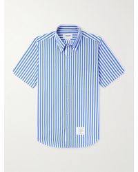 Thom Browne - Button-down Collar Logo-appliquéd Striped Cotton-poplin Shirt - Lyst